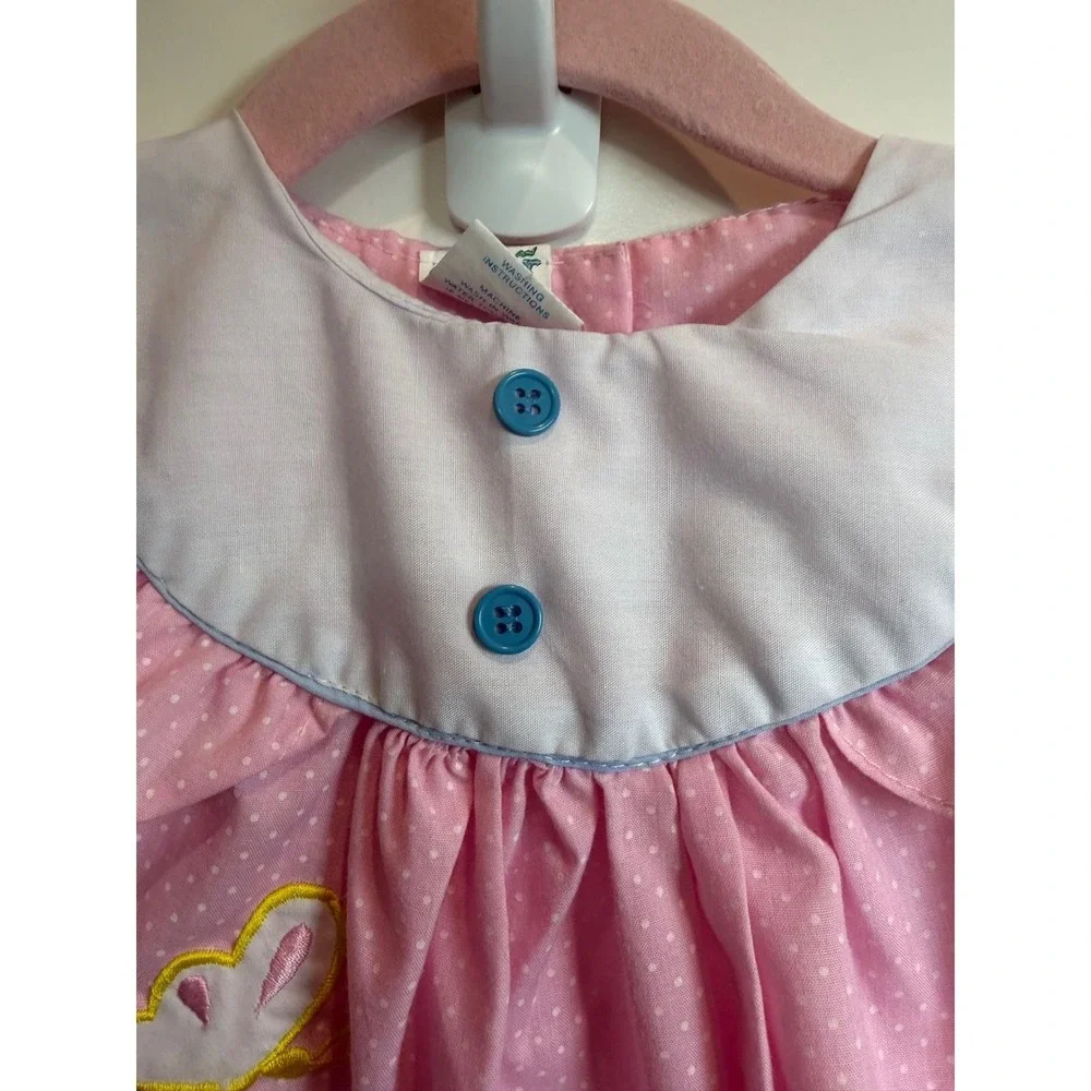 16.Color Kids Pink Polka Dot Embroidered Butterfly Ruffle Top Size 24 Months